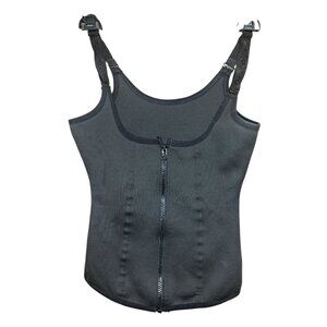Womens Black Waist Trainer Corset Tank Top Shapewear Zip Front Small